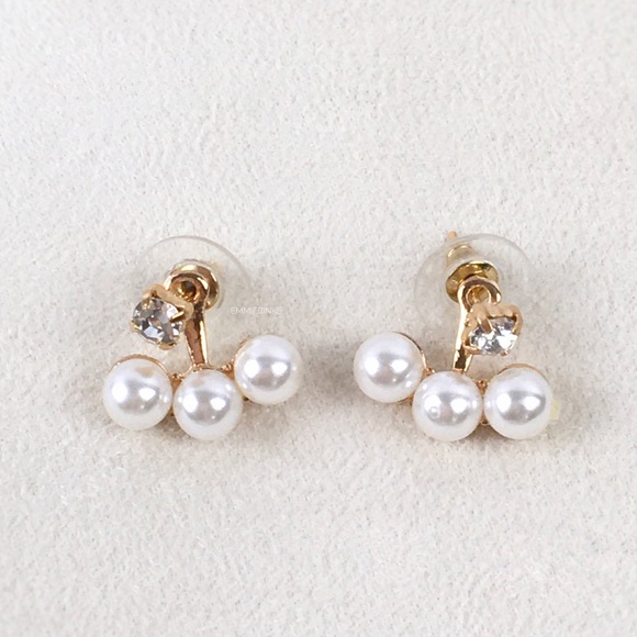 NWT Golden Faux Pearl Jacket Earrings Double Sided ~ Trendy Minimalist Vibe - Picture 4 of 12